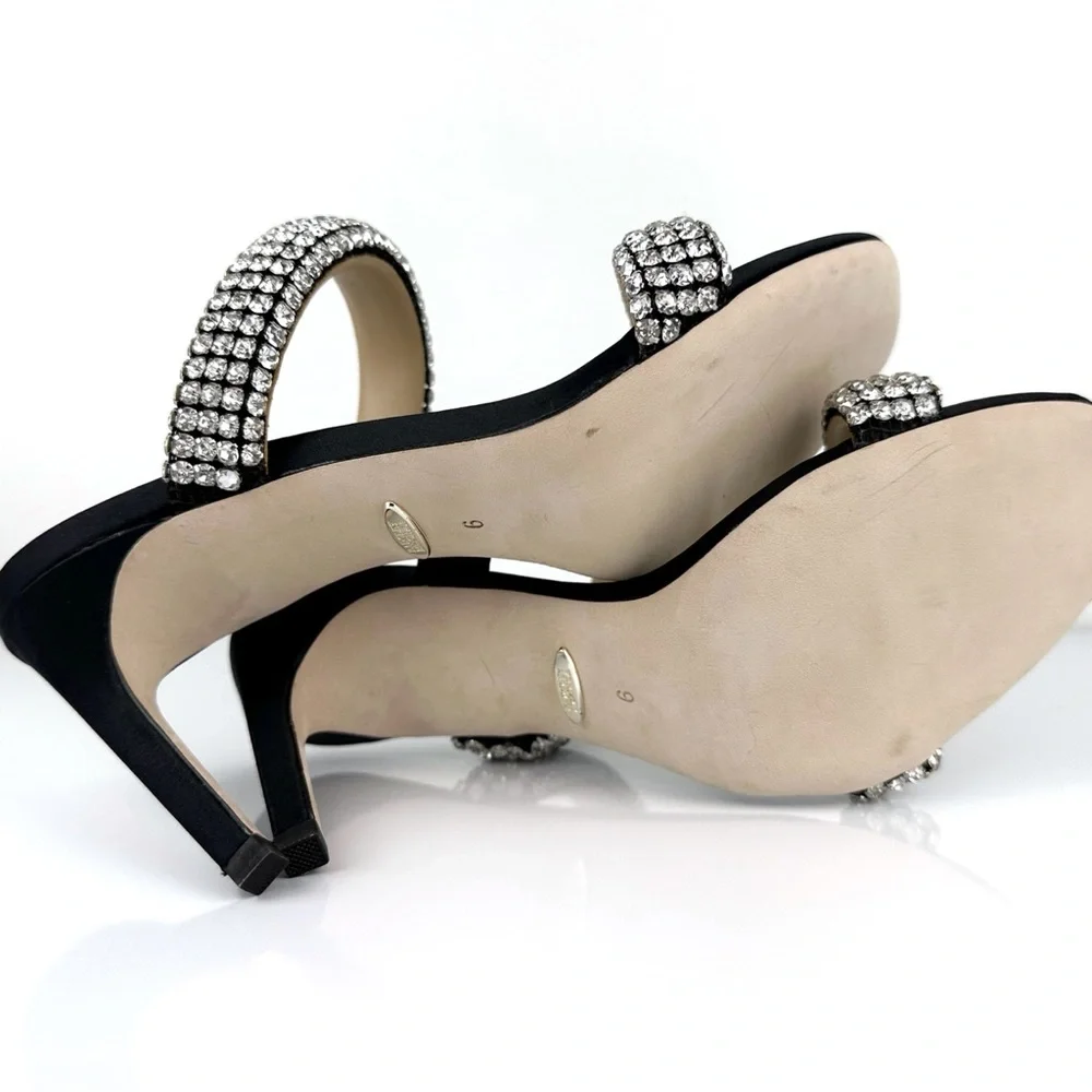 Badgley Mischka Women's Sade Jeweled Double Band Heeled Sandals Black Size 6 - Picture 10 of 12